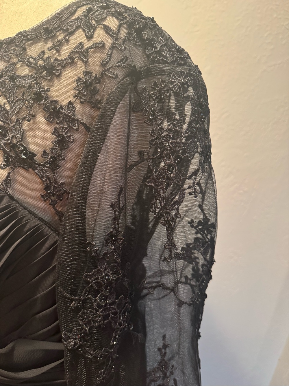JJ’s House Elegant Black Evening Gown with Sheer Lace Sleeves - Picture 9 of 10